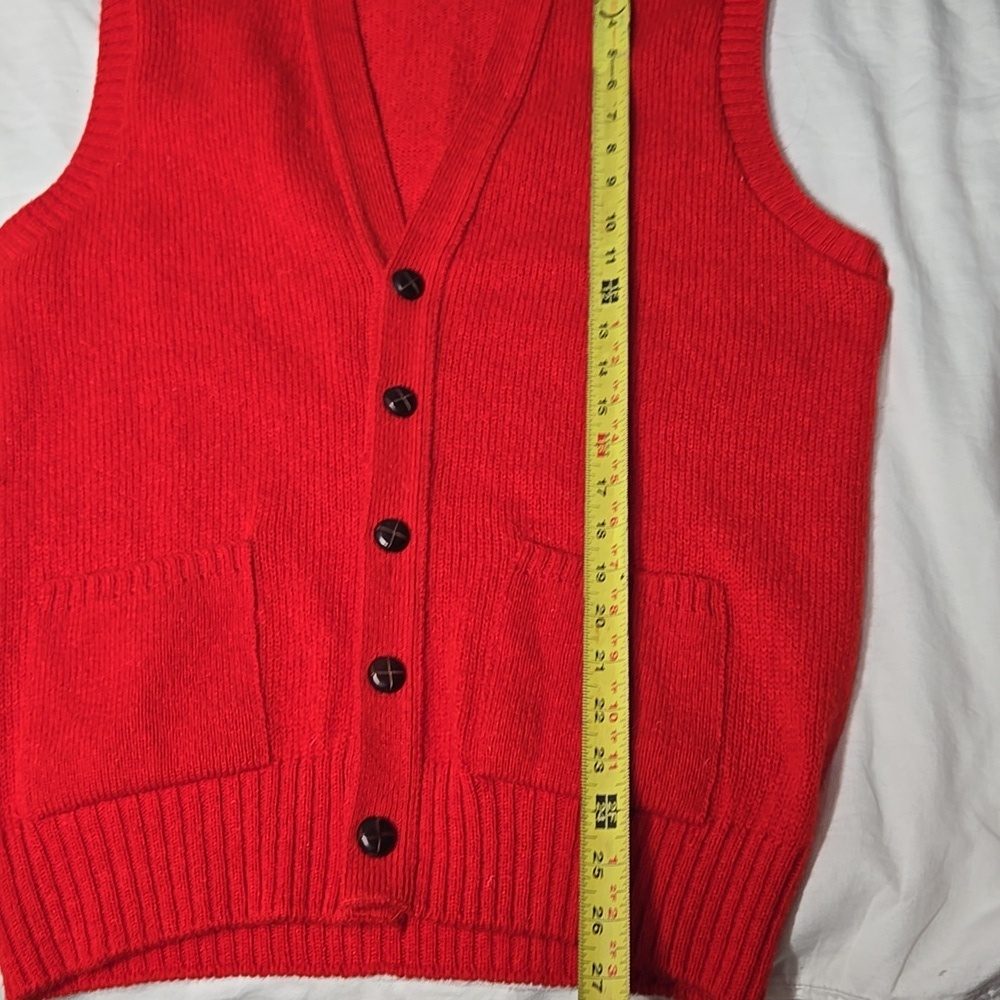 Vintage The Moors Lord Jeff Men’s L Shetland WOOL Red Sweater Vest Button Up - Picture 12 of 13